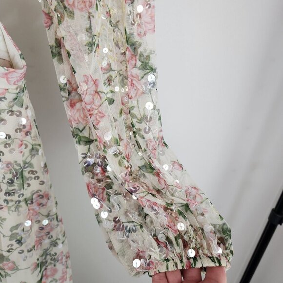 NWT Mac Duggal Sequined Floral Print Cut Out Lace Up Gown Size 6 - Picture 16 of 17